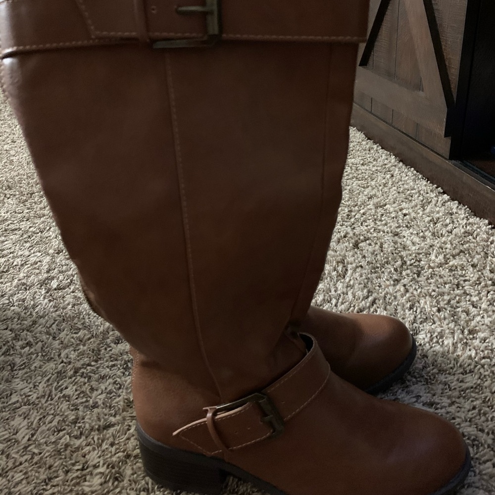 Brown below the knee boots